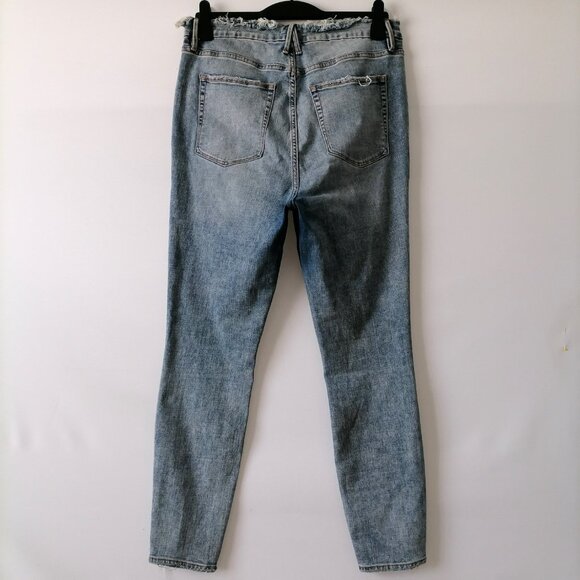 Good American Womens Blue Denim High Rise Distressed Ankle Jeans Size 16 - Picture 2 of 7
